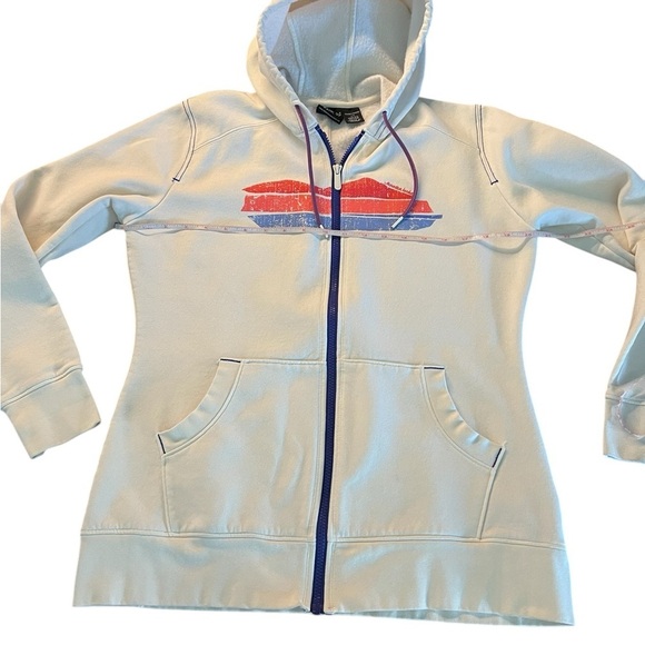 Mountain Hardwear women’s Cream Hoodie with Red and Blue Graphic size large - Picture 6 of 12